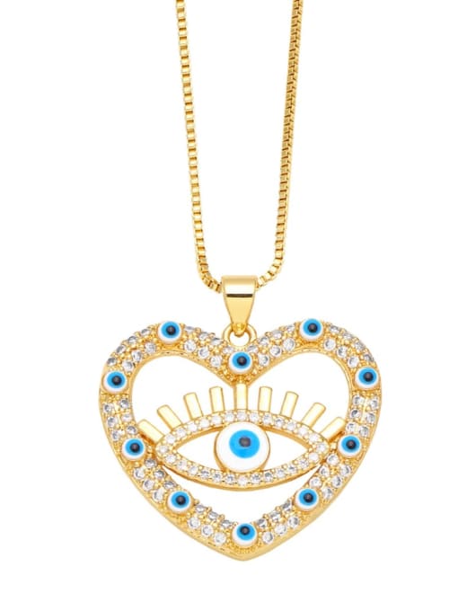 white Brass Cubic Zirconia Evil Eye Vintage Heart Pendant Necklace