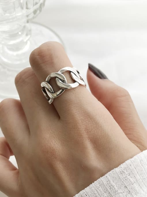 Boomer Cat 925 Sterling Silver Vintage  Wide Chain  Free Size Midi Ring 0