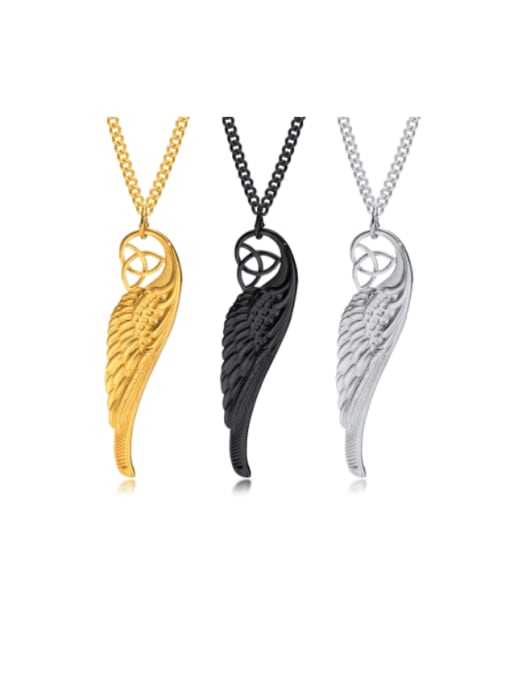 CONG Stainless steel Feather Hip Hop Necklace 0
