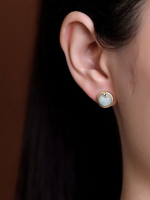 DEER 925 Sterling Silver Jade Round Minimalist Stud Earring 1