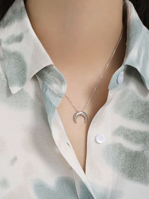 DAKA 925 Sterling Silver Smooth Moon Minimalist Pendant Necklace 2
