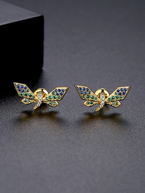 E21061521 Brass Cubic Zirconia Dragonfly Minimalist Stud Earring