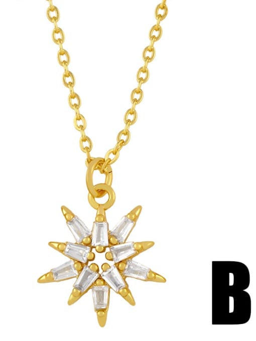 B Brass Cubic Zirconia Flower Vintage Necklace