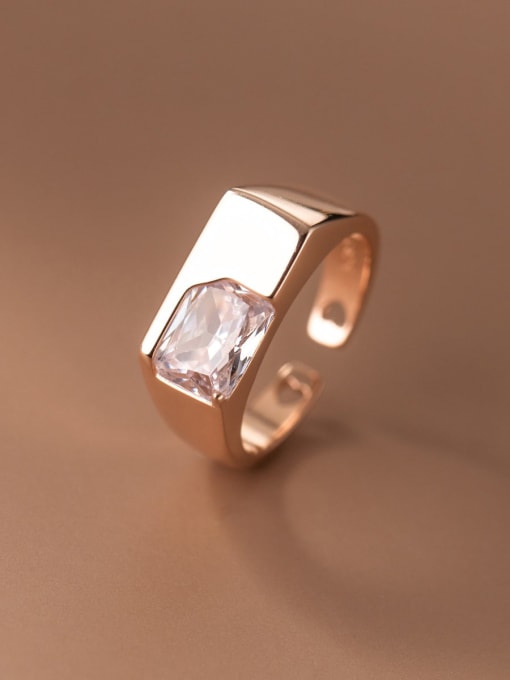 Rosh 925 Sterling Silver Glass Stone Geometric Minimalist Band Ring