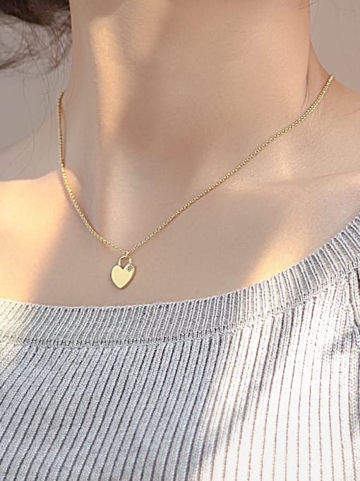 CHARME Brass Rhinestone Heart Minimalist Necklace 1