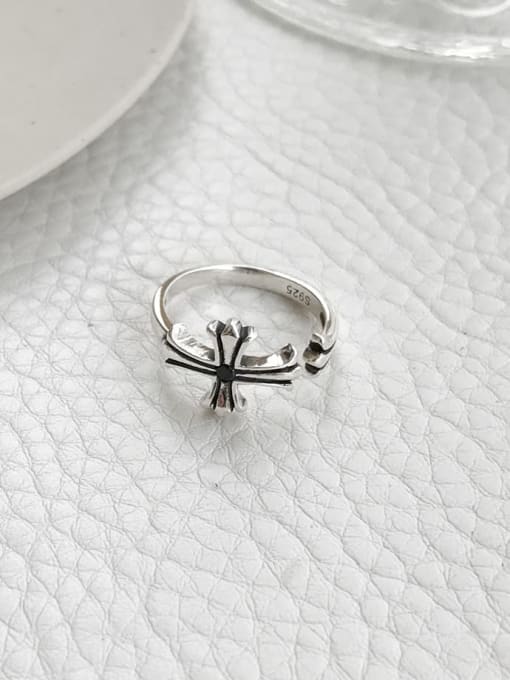 Boomer Cat 925 Sterling Silver cross Vintage Free Size Ring 1