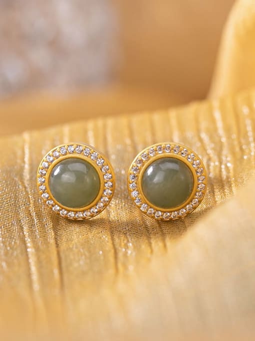 Blue jade (a pair) 925 Sterling Silver Jade Round Vintage Stud Earring