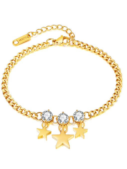 1333 steel bracelet gold Stainless steel Rhinestone Pentagram Minimalist Link Bracelet