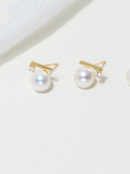Freshwater Pearl Earrings Brass Freshwater Pearl Round Minimalist Stud Earring