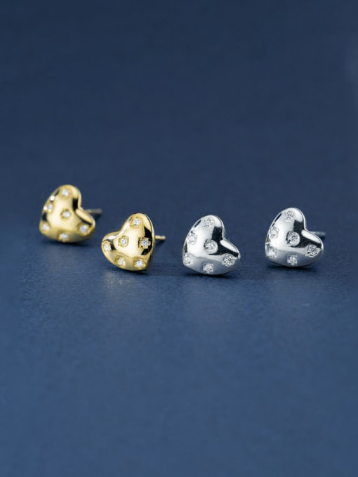 Rosh 925 Sterling Silver Cubic Zirconia Heart Minimalist Stud Earring 0