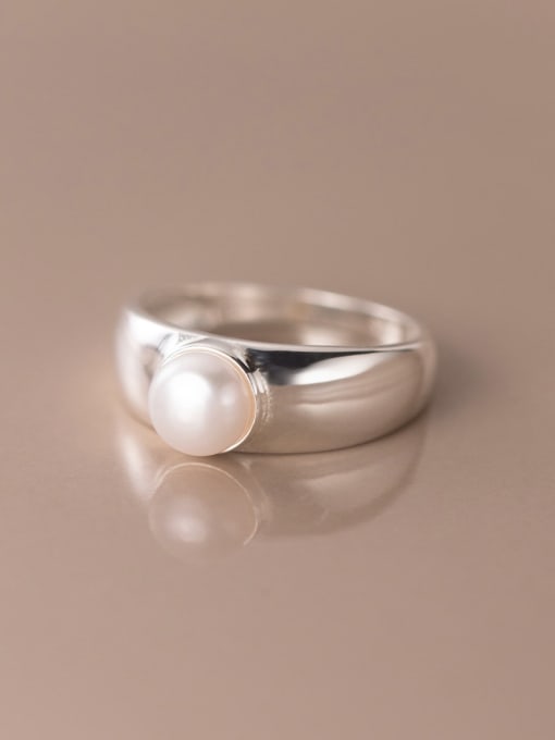 Rosh 925 Sterling Silver Imitation Pearl Geometric Minimalist Band Ring 1