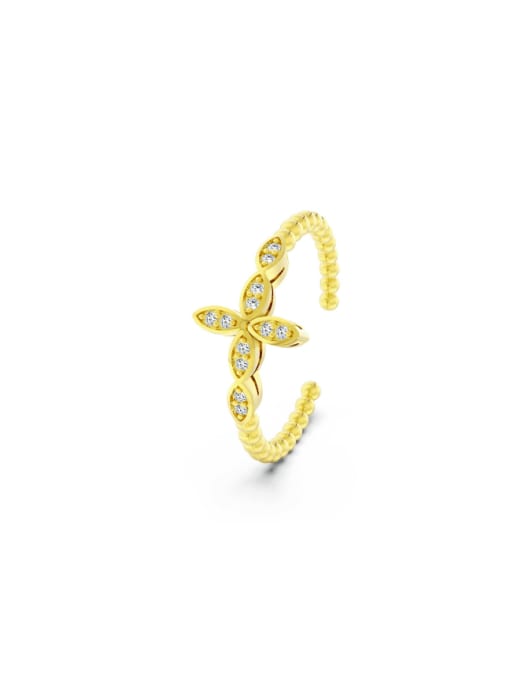 14K gold ,:1.28g 925 Sterling Silver Cubic Zirconia Clover Dainty Band Ring