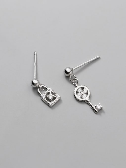 Rosh 925 Sterling Silver Cubic Zirconia Asymmetrical Key Locket Dainty Drop Earring 3