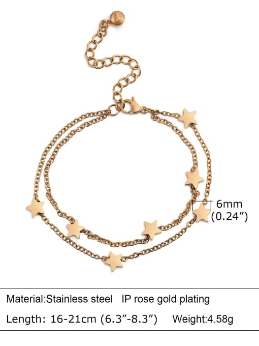 Rose Gold 16 +5cm Titanium Steel Star Vintage Strand Bracelet
