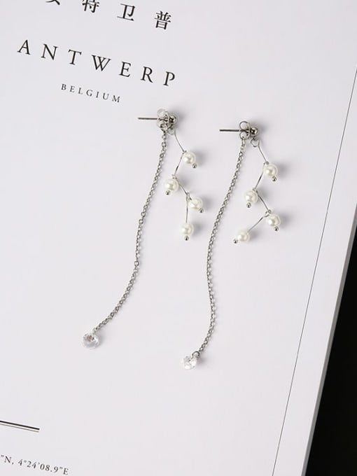 C platinum Zinc Alloy Imitation Pearl White Tassel Trend Threader Earring
