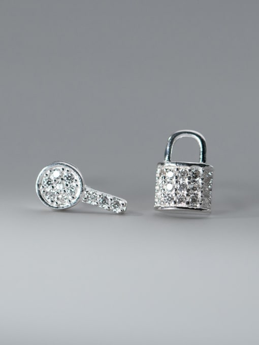 Rosh 925 Sterling Silver Cubic Zirconia Key Locket Dainty Stud Earring 3