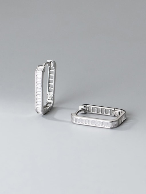 Rosh 925 Sterling Silver Cubic Zirconia Geometric Dainty Huggie Earring 3