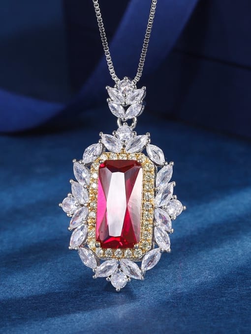 Red Treasure Pendant Brass Cubic Zirconia Luxury Geometric Earring Ring and Pednat Set