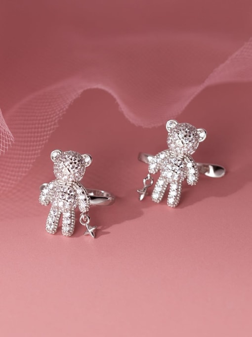 Rosh 925 Sterling Silver Cubic Zirconia Bear Cute Cluster Earring