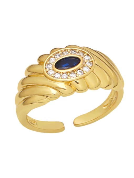 blue Brass Cubic Zirconia Evil Eye Vintage Band Ring