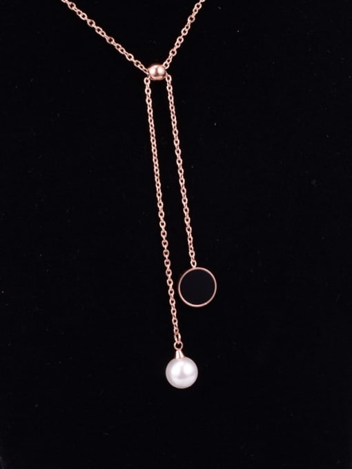 A TEEM Titanium Imitation Pearl White Enamel Tassel Trend Lariat Necklace 2