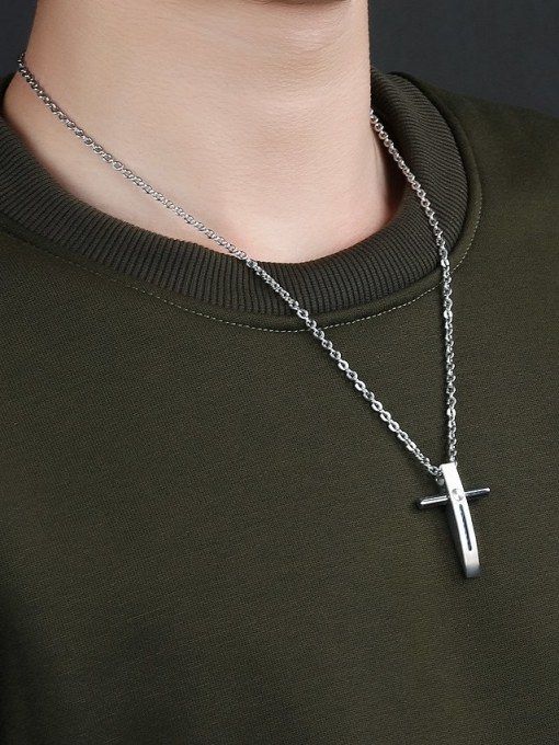 Open Sky Titanium Rhinestone Cross Minimalist Regligious Necklace 3