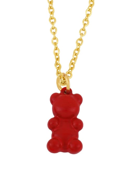 gules Brass Enamel Cute Bear Pendant Necklace