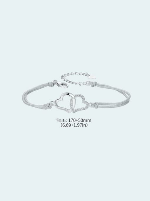 Jare 925 Sterling Silver Cubic Zirconia Heart Dainty Link Bracelet 2