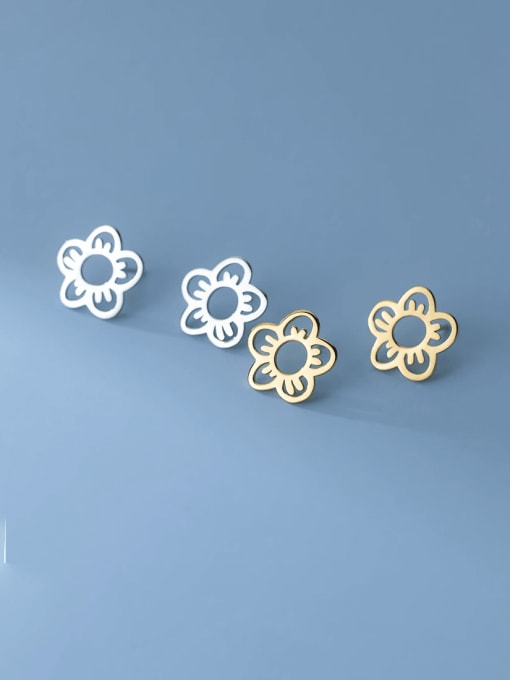Rosh 925 Sterling Silver Hollow  Flower Minimalist Stud Earring 0
