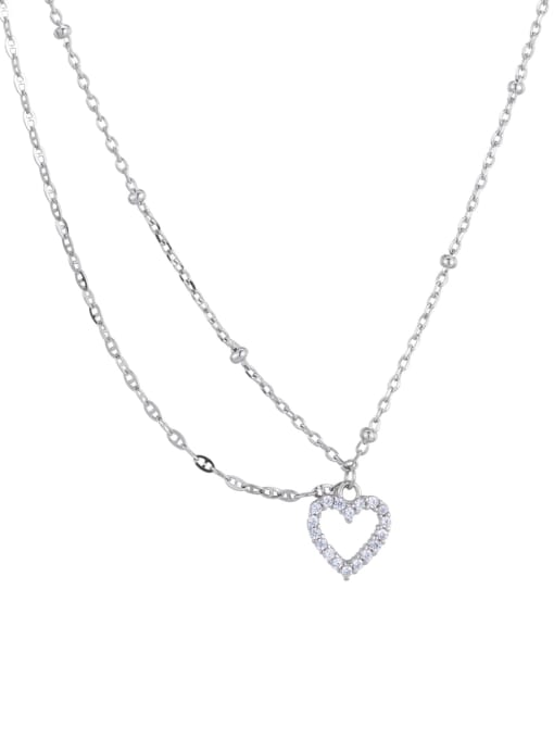 Platinum Love Asymmetric Necklace 925 Sterling Silver Cubic Zirconia Heart Minimalist Asymmetric Chain Necklace