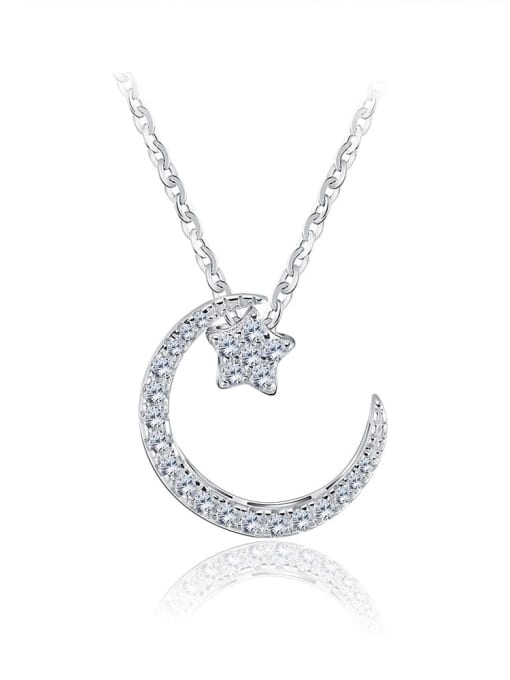 RINNTIN 925 Sterling Silver Cubic Zirconia Moon Minimalist Necklace