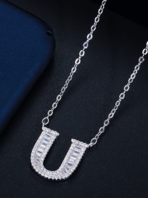 Letter U with chain Copper Cubic Zirconia Message Minimalist letter pendant Necklace