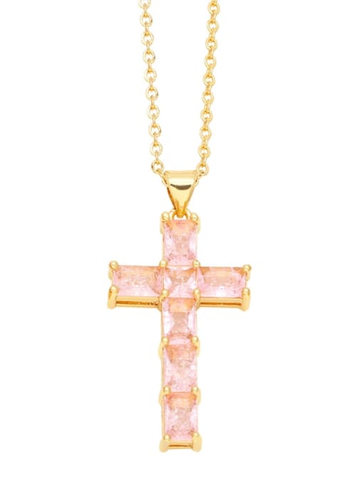 Pink Brass Cubic Zirconia Cross Minimalist Regligious Necklace