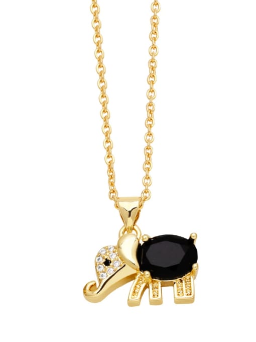 black Brass Cubic Zirconia Elephant Cute Necklace