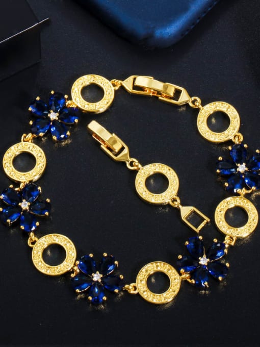blue Copper Cubic Zirconia Flower Luxury Bracelet