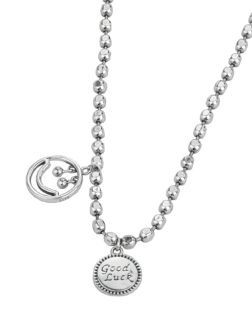 SHUI Vintage Sterling Silver With Platinum Plated Simplistic Round Beads Necklaces 0