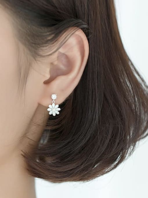 Rosh 925 Sterling Silver Rhinestone Enamel Flower Cute Drop Earring 3