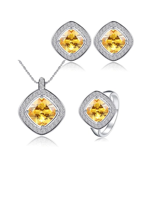 L.WIN Brass Cubic Zirconia Minimalist Square Earring Ring and Necklace Set