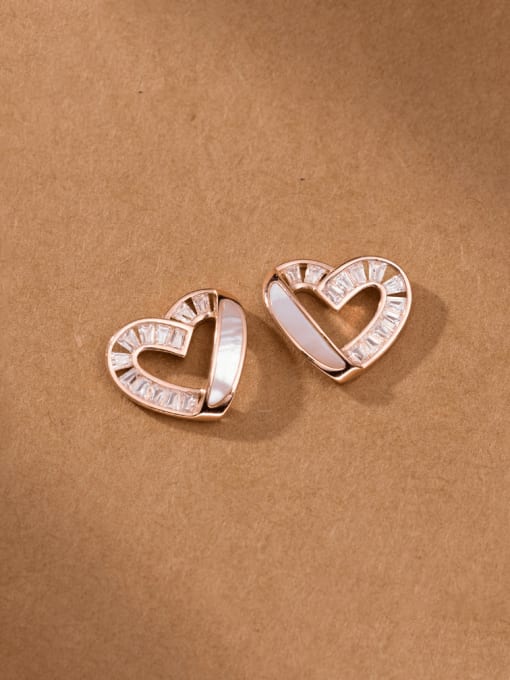Rose Gold 925 Sterling Silver Cubic Zirconia Heart Minimalist Huggie Earring