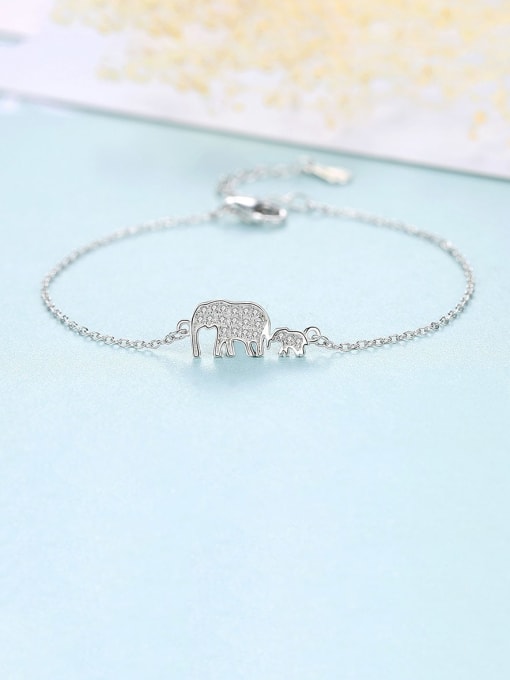 Platinum 12E11 925 Sterling Silver Cubic Zirconia  Minimalist Elephant Link Bracelet