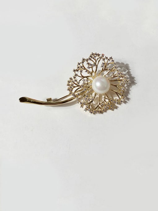 gold Copper Cubic Zirconia White Flower Dainty Brooches