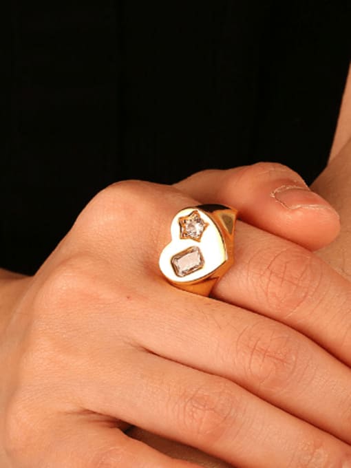 CHARME Brass Cubic Zirconia Heart Minimalist Band Ring 1