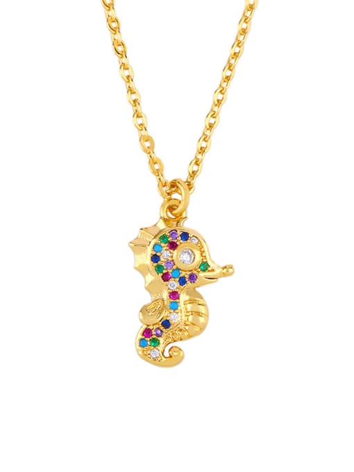 a hippocampus Brass Cubic Zirconia Tree Ethnic Necklace