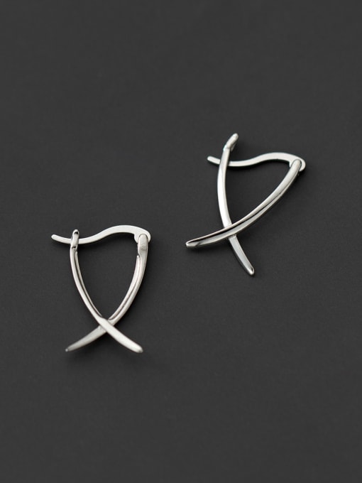 Rosh 925 Sterling Silver Line  Cross Minimalist Stud Earring 0