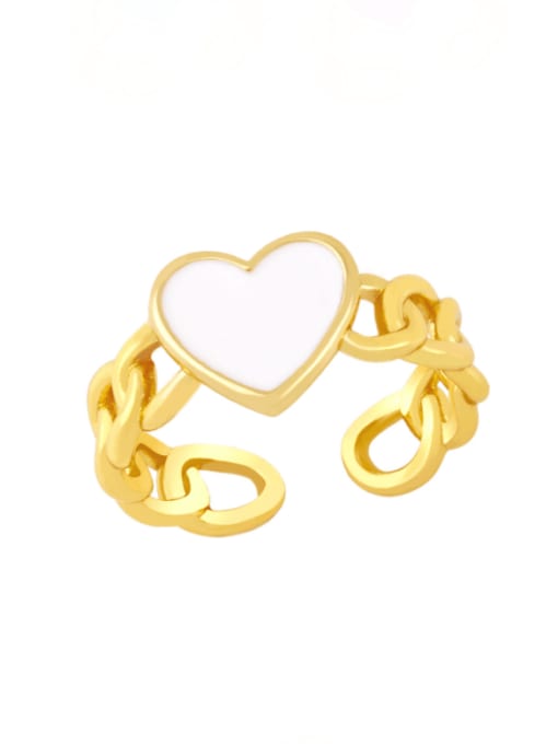 white Brass Enamel Heart Vintage Band Ring