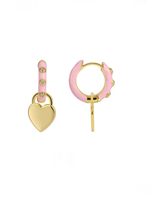 Gold Dropping Zircon Heart Earrings Brass Enamel Heart Minimalist Huggie Earring