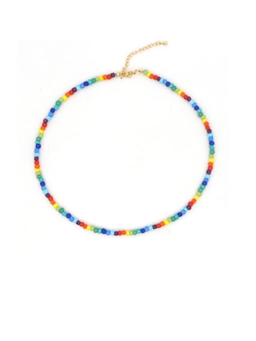 QT N200029A Stainless steel Multi Color Miyuki beads  Round Bohemia Pure handmade Necklace