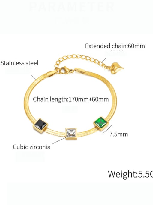 Open Sky Stainless steel Glass Stone Geometric Minimalist Snake Bone Chain Bracelet 3