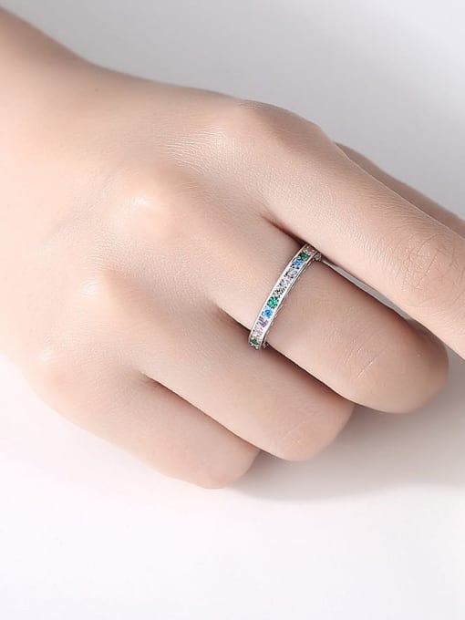 CCUI 925 Sterling Silver Cubic Zirconia Geometric Dainty Band Ring 1