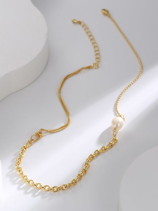 CHARME Brass Imitation Pearl Geometric Minimalist Necklace 2